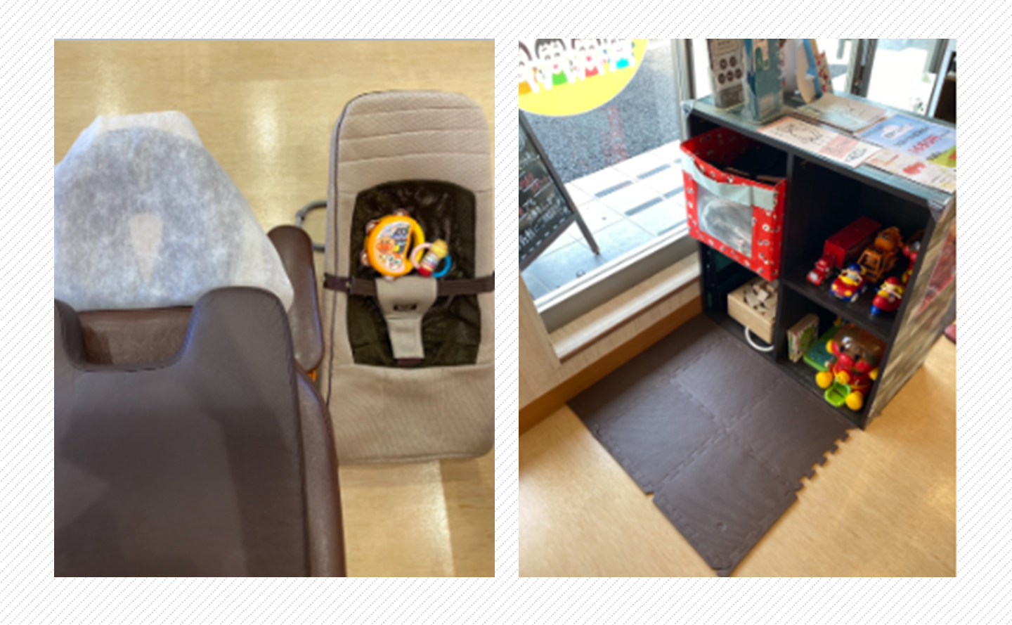 ベビーベッドとバウンサーを備えたキッズスペース
